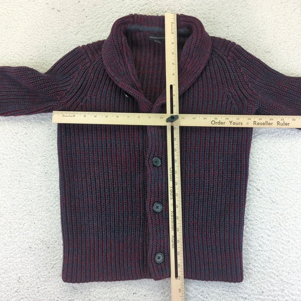 Banana Republic Shawl‎ Collar Cardigan Sweater Burgundy Navy Marl Knit Men Small